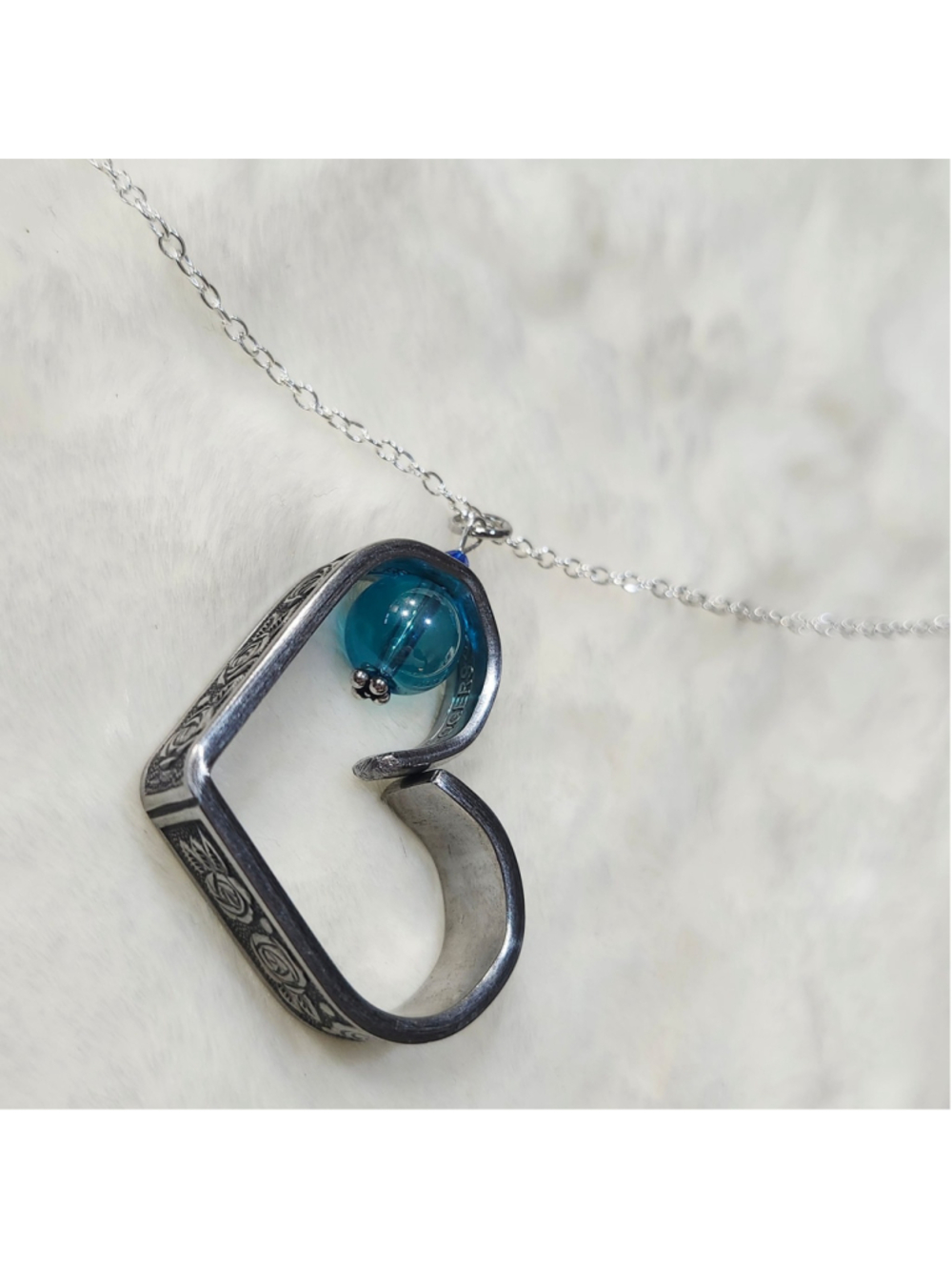 Heart Pendant Necklace Handmade Spoon handle Pendant W/bead